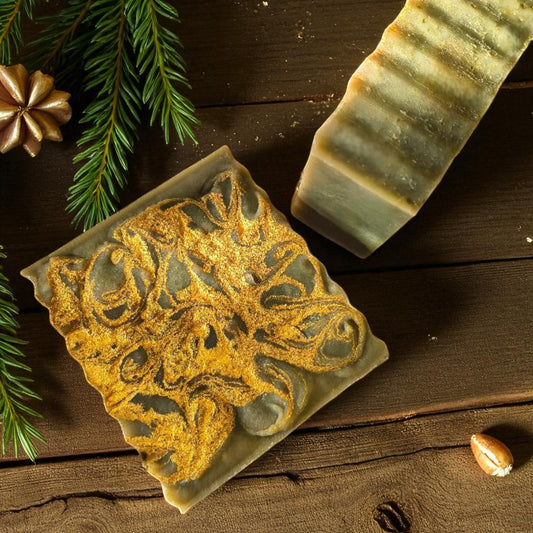 Limited Edition - Pine & Cedarwood Gold Swirl Slab Soap